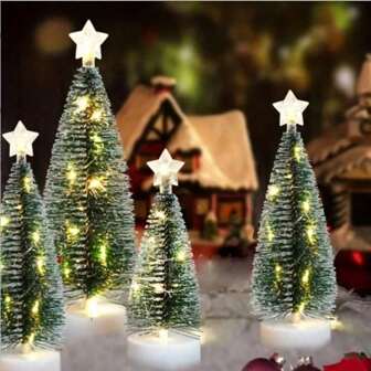 3-delat julgransset (stor, medium, liten), LED-koppartrådsljusträd, juldekorationer, landskapstillbehör, festivalbelysning, heminredning inomhus, cederträ, kräver 2 AA-batterier (ingår ej)