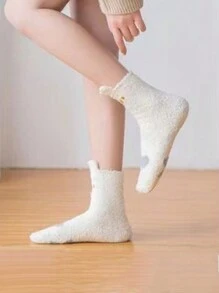 5 pares de calcetines de mujer de felpa coral con media planta con diseño de garra de gato, cálidos y acogedores, para otoño/invierno