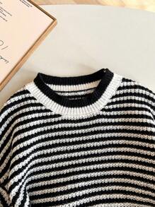 FOR BEAUTY Spring And Autumn New Round Neck Striped Color Blocking Lantern Sleeve Sweater Women Loose Fashion Long Sleeve Jumpers For Women Sweater Knit Christmas Top New Year