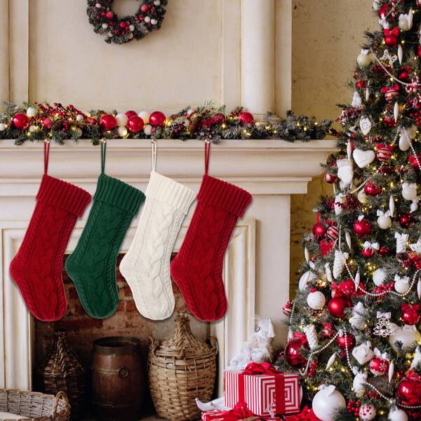 1 Stück einfarbige Strümpfe, 18 Inch gestrickte Weihnachtsstrümpfe, Feiertags- und Familienstrümpfe für Kamin, Feiertags-Party-Dekoration, beste Geschenke, Geburtstag, Heimdekoration, Weihnachtsdekorationen, Raumdekoration, Weihnachten, Winter