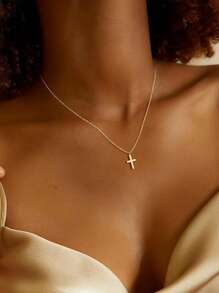 1 Stück exquisite, modische Kreuz-Anhänger Kette, 18 Karat vergoldet, religiöse Kette, geeignet für den täglichen Gebrauch von Frauen - Halskette - Übersicht 1