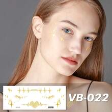 1 件金属脸部纹身贴纸，金色雀斑设计，防水化妆贴纸，脸部装饰性临时纹身，适合圣诞服装派对，适合女士和女孩 - 金色 - 查看 26