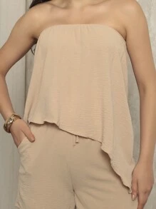Women's Set Of Strapless Crop Top And Shorts With Pocket WE183 - Màu be - Xem 3