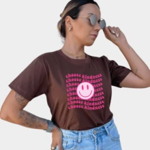 Women's T-Shirt Short Sleeve Blouse 100% Cotton Smile Print - Rỉ Nâu - Xem 2