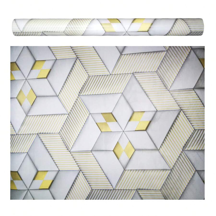 Matte White Self-Adhesive Wallpaper With Gold Detail 5mx45cm - 彩色 - 查看 1