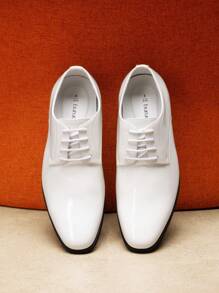 Men's Faux Patent Leather Tuxedo Derby Dress Shoes For Wedding Party - White - View 5