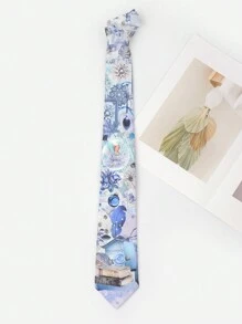 1 件男士休闲印花绘画动物图案涤纶领带情人节男士领带