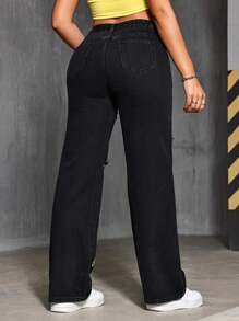 Damskie jeansy casualowe w stylu ulicznym z nadrukiem i przetarciami