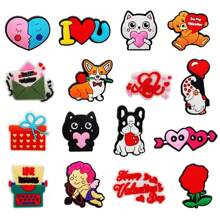 16 件情人节丘比特主题鞋饰套装适用于木屐泡泡拖鞋凉鞋、PVC 鞋饰沙滩包配件生日圣诞节万圣节派对礼物