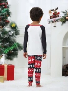 Tween-Jungen 2-teiliges Weihnachten Schlafanzug-Set für die ganze Familie, eng anliegend, langärmliges Oberteil und Hose mit süßem Hirsch-Print, gemütliche Loungewear für die Familie
