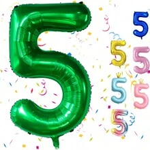 全新 32 英寸 0-9 数字生日气球，绿色、白色、紫色、银色、黑色、玫瑰金、薄荷蓝、粉色、渐变色生日周年派对装饰铝箔气球 - 綠色 - 查看 6