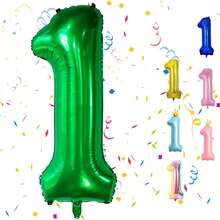 全新 32 英寸 0-9 数字生日气球，绿色、白色、紫色、银色、黑色、玫瑰金、薄荷蓝、粉色、渐变色生日周年派对装饰铝箔气球 - 綠色 - 查看 2