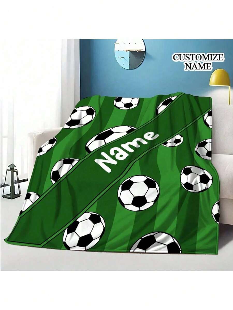 1 chiếc chăn vải nỉ họa tiết bóng đá cá nhân, chăn mềm trang trí thích hợp cho ghế sofa, phòng khách, phòng ngủ, trang trí nhà cửa, mọi mùa, món quà tuyệt vời cho gia đình và bạn bè - Nhiều màu - Xem 1