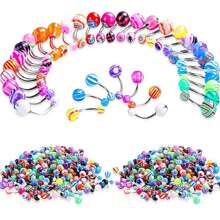 5-20pcs Random Style Navel Rings, Colorful Body Piercing Jewelry, Stainless Steel Navel Rings, Body Piercing Jewelry For Women & Girls - Multicolor - View 1