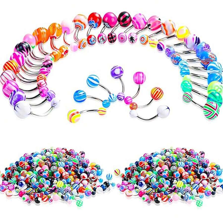 5-20pcs Random Style Navel Rings, Colorful Body Piercing Jewelry, Stainless Steel Navel Rings, Body Piercing Jewelry For Women & Girls - Multicolor - View 1