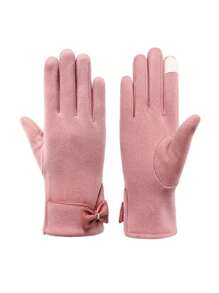 1 para jednokolorowych rękawiczek dekoracyjnych z kokardą Stylowe ciepłe rękawiczki z polaru do ekranów dotykowych Zimowe rękawiczki do jazdy na zewnątrz odporne na zimno