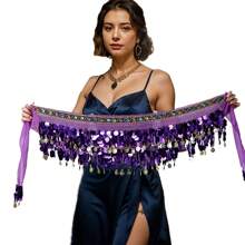 肚皮舞臀部围巾，肚皮舞裙裹带亮片硬币，适合肚皮舞、尊巴舞、化妆舞会或瑜伽课 - 彩色 - 查看 13