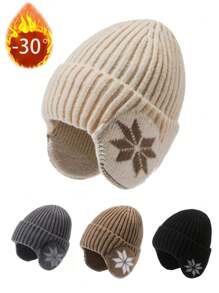 Mũ len mùa đông có lớp lót giữ nhiệt, bảo vệ tai, mũ len ấm áp, mũ trùm đầu thường ngày, mũ pompom boho sọc thời trang, trang phục thu bằng polyester - mũ len dệt kim - Xem 2