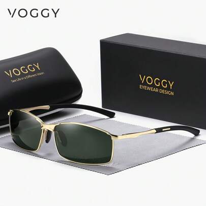 VOGGY Fashion Minimalist Lightweight Compact Retro Metal UV400 Anti-UV Polarized Sunglasses, Men Women Sports Driving Outdoor Cycling Fishing Vacation Travel Party Decoration Prop Gift