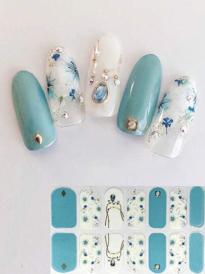 DIY花卉植物3D水钻美甲贴纸，装饰美甲配件