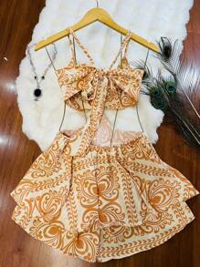 RAW CLOTHING Jumpsuit That Ties At The Back And You Can Adjust The String, Inside With Printed Shorts - 棕色 - 查看 3