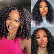 V Part Wig Human Hair No Leave Out Brazilian Kinky Curly Human Hair Wigs For Women V Part Deep Curly Wigs Glueless Virgin Hair 180% Density - Natural & Black - View 6
