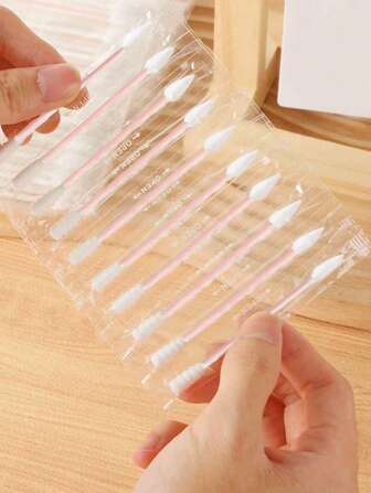 100 支独立清洁棉签，独立包装，双头粉色清洁棉签，纸轴化妆/卸妆一次性清洁棉签，耳垢清洁棒，螺旋头清洁棉签，尖头清洁棉签，耳部护理，卫生，适用于酒店、露营、旅行、商务旅行、外出、派对、女士、男士、新娘的趣味礼物。