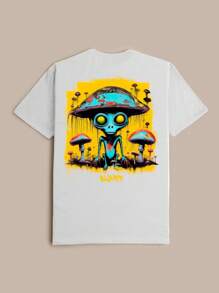 Mushroom Alien Streetwear Skate Mushroom ET T-Shirt Blouse Shirt Unisex Men Women 100% Cotton Top Premium Streetwear New Release Fast Shipping Various Colors!! Plus Size - trắng - Xem 1