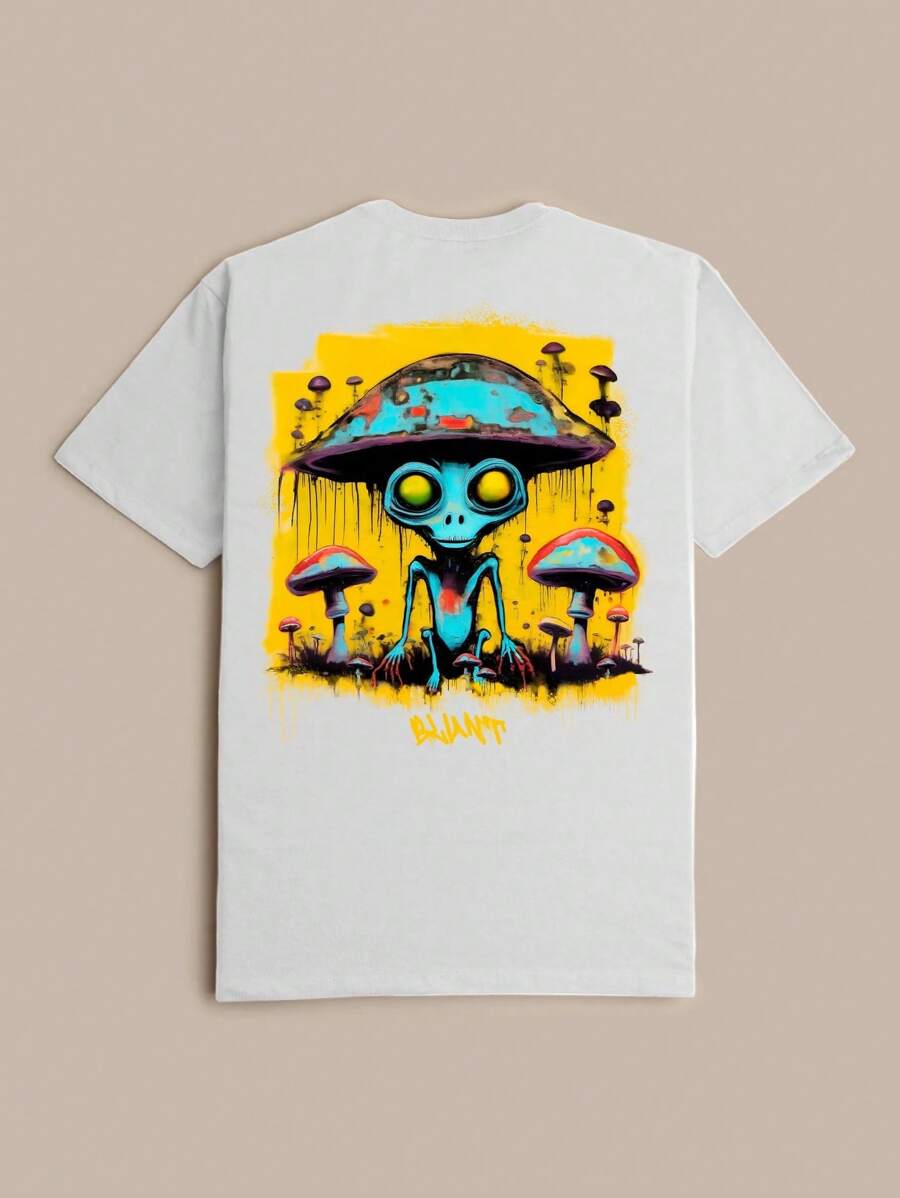 Mushroom Alien Streetwear Skate Mushroom ET T-Shirt Blouse Shirt Unisex Men Women 100% Cotton Top Premium Streetwear New Release Fast Shipping Various Colors!! Plus Size - trắng - Xem 1