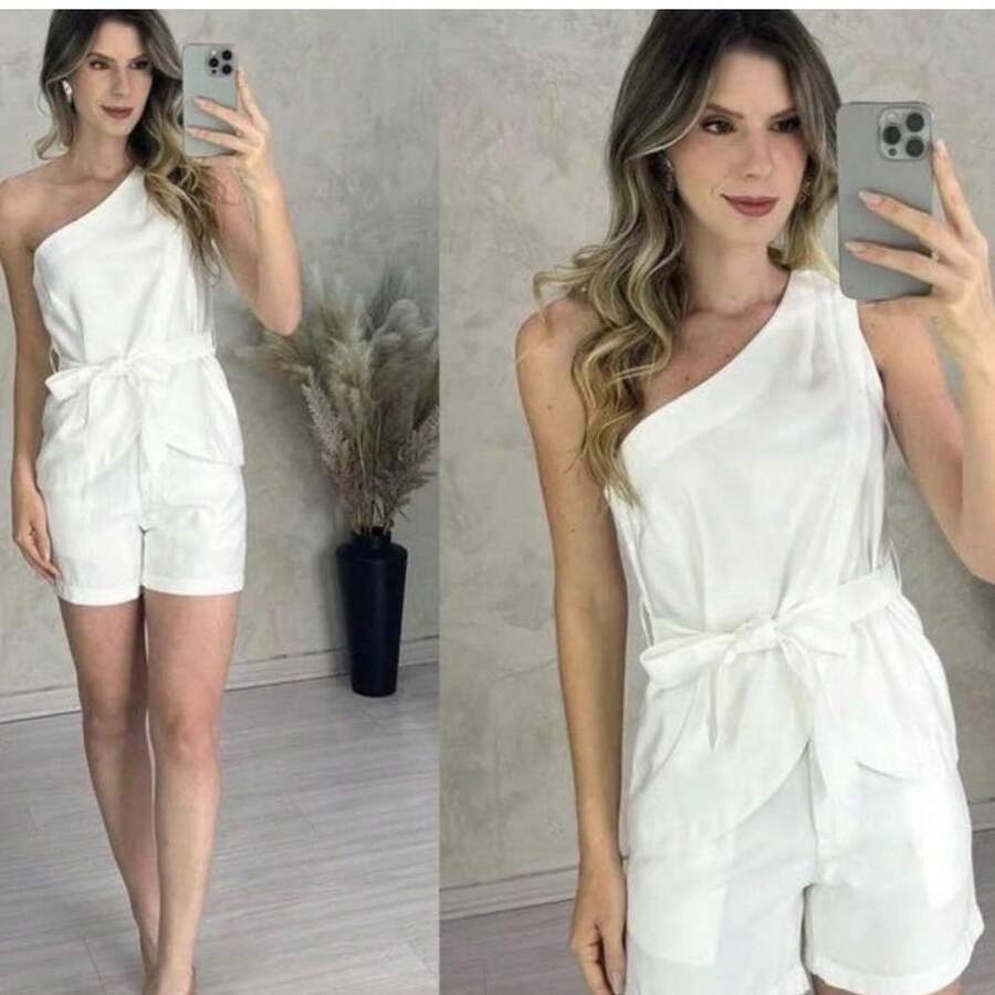 Stylish And Sexy Off Shoulder Short Tank Top Personality Irregular Short Skirt SET - 白色 - 查看 1