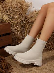 New Plus Size Women High-Top Socks Boots, Elastic Thin Casual Sneakers, Round Toe Short Boots, Breathable & Slim Fit For Autumn/Winter,Perfect With Corset