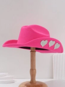 1pc Unisex Unique Solid Shiny Faux Pearl & Crystal Heart Design Head Band Hat, Novelty Punk Style Cowboy Hat, Bride Veil Hat For Gift - Heart - View 9