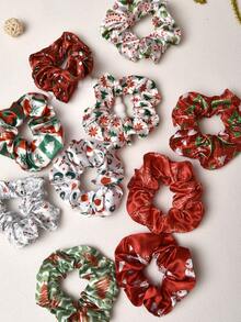 10pcs Christmas Intestine Hair Scrunchies, Soft Ponytail Holders, Cute Printed Elastic Hair Bands, Suitable For Girls, Great For Christmas, Gifts, Friends ,Hair Ties - Multicolor - View 8