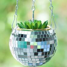 1 件银色迪斯科球悬挂花盆 - 创意派对装饰篮，适合婚礼、生日和家居装饰，耐用塑料，幻想主题 - 彩色 - 查看 4