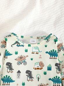 Bộ 2 quần áo thun dài tay in hình khủng long hoạt hình dễ thương cho bé trai và quần dài, Xuân/Thu - Nhiều màu - Xem 3