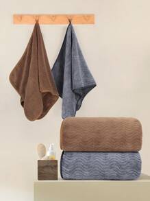 2 件套 [1 条毛巾 + 1 条浴巾] 珊瑚绒波浪图案毛巾面巾浴巾浴室组合套装，柔软舒适，速干，可用于沐浴、洗脸、浴室、卧室等场景，家居浴室装饰秋季装饰，美容院返校日用浴室淋浴毛巾，适用于美容沙龙、酒店运动、家居必需品、毛巾、皮肤护理