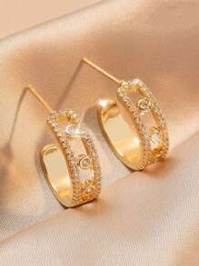 kuuioe 1 对时尚微镶嵌锆石 C 形耳环，简约锆石情侣耳环 - C - 查看 8