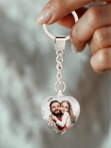 1pc Custom Crystal Keychain With Photo, Customized Parent-Child Photo Keychain, Personalized Crystal Photo Keyring For Father, Custom Photo Keychain Crystal Heart For Dad, Personalized Picture Keychain In Your Pocket, Unique Gift For Dad, Gift For Husband, Men, Grandpa, Gift For Him, Gift For Her, Ideal For Birthdays, Family Day Gift, Father's Day Gift, High School Senior High School Students, College Students, University Students, Colorful, Cute, Adorable, Funny, Kawaii, Y2K, Stylish, Customized, Customized Keychains & Accessories, Street Casual Chic - Heart - View 4