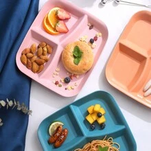 北欧风格三格分隔盘，食物容器托盘，用于健康份量控制，适合学生和办公室工作人员准备餐食 - 彩色 - 查看 2