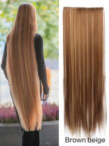 超长直发假发片 80厘米 5夹式接发 耐热合成纤维 黑色 金色 棕色 自然款假发片 女士日常佩戴 1片 - 彩色 - 查看 12