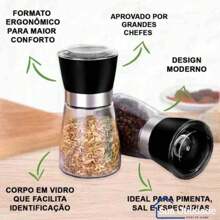 Kit 2 Spice Grinder With Glass And Stainless Steel Regulator Spices Salt Pepper Condiment Holder Premium Black - 彩色 - 查看 4