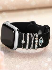 5 件金属吊坠装饰戒指，兼容 表带，心形眼睛钻石水钻饰品，智能手表硅胶表带配件，手链时尚配饰（不含手表和表带），兼容三星 Galaxy Watch