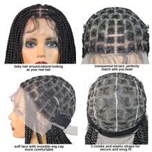 女神盒状辫子，法式卷发，方形部分无结全蕾丝编织假发，24 英寸，合成玉米辫，适合非洲 - 黑色 - 查看 11