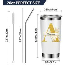 1 pièce, Tasse à eau en acier inoxydable personnalisée avec lettre de nom - Tasse à café personnalisable, Gourde fraîche de 20 oz, Cadeau d'anniversaire, Cadeau de réunion familiale, Cadeau de fête pour la famille, les amis, la mère, le père, l'enfant, avec couvercle et paille