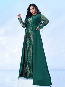 seomiscky Vestido de noche de talla grande para mujer con diseño de cuentas - Verde - Ver 5