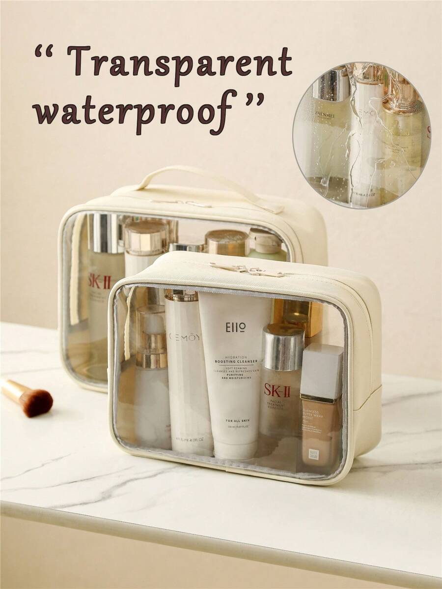 1pc Transparent Toiletry Bag, PVC Material Waterproof Wear-Resistant Minimalist High-End Travel Portable Storage Pouch, Large Capacity Skincare Organizer Wash Bag Toiletry Travel Bag Makeup Storage Beach Beach Bag Vacation Holiday Essentials School Supplies Travel Essentials Ladies For College Dorm Bathroom