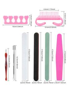 9 件套指甲护理工具套装，修甲套装包括 4 件指甲锉、1 件角质层钳、1 件指甲油去除剂、2 件手指分离器、1 件指甲清洁刷 - 彩色 - 查看 5