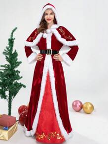 2024 新款圣诞服装圣诞女王角色扮演派对表演长裙万圣节 - 紅色 - 查看 2
