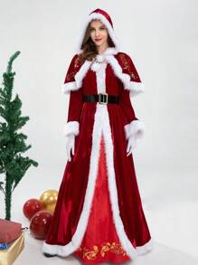 2024 新款圣诞服装圣诞女王角色扮演派对表演长裙万圣节 - 紅色 - 查看 3