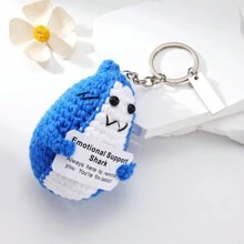 1pc Cute Shark And Duck Holding Card Design Knitted Keychain, Creative Customized Keyring, Funny Emotional Support Shark Pendant Gift, Positive Little Duck Charm, Encouragement Gift For Friends In Difficulty